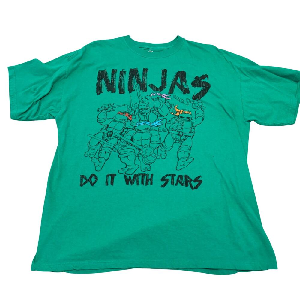 TMNT Retro Mens XL Green Ninjas Do It With Stars Graphic T-Shirt Turtles 2011